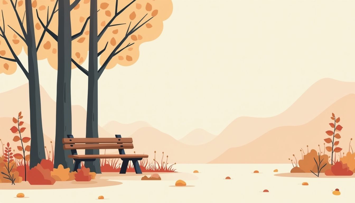 Minimalistische vectorillustratie van een rustige bosscene met een bank. Minimalistische vectorillustratie van een rustige bosscene met een bank.