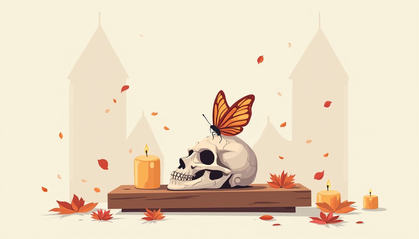 Minimalistische illustratie van een vlinder op een verouderd schedel. Minimalistische illustratie van een vlinder op een verouderd schedel.