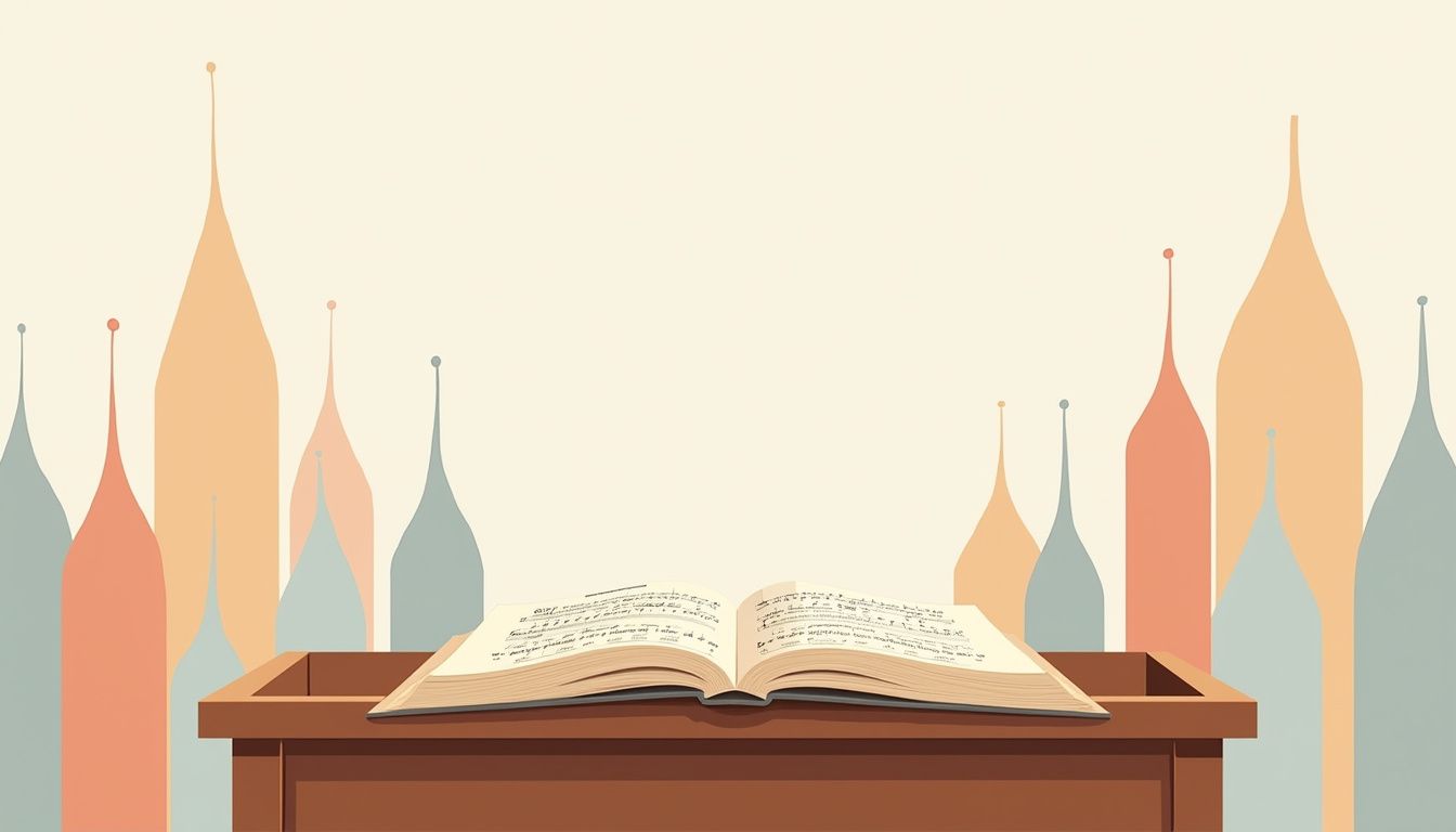 Een minimalistische illustratie van een hymnal op een houten bank.