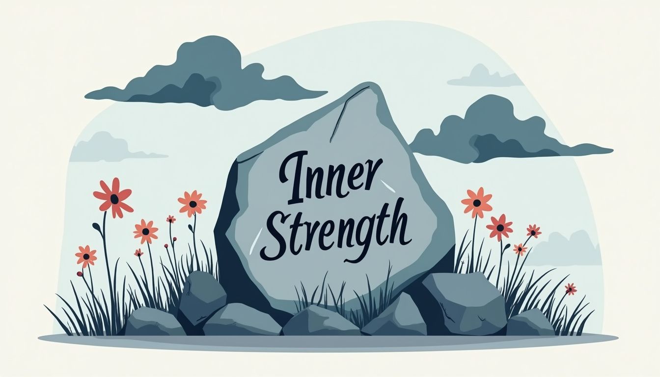 Een minimalistische illustratie van een steen met kracht en groei.